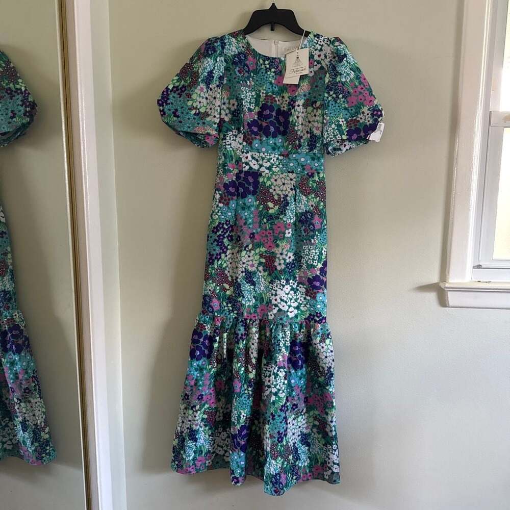 Feiman Floral Puff Sleeve Ruffle Hem Maxi Dress Size S (xs)